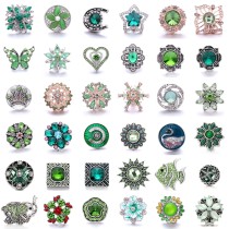 20MM green design Rhinestone enamel Metal snap button charms