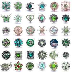 20MM green design Rhinestone enamel Metal snap button charms
