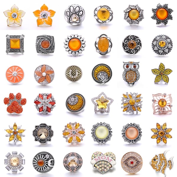 20MM yellow design Rhinestone enamel Metal snap button charms