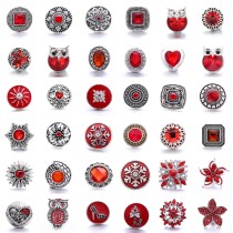 20MM red design Rhinestone enamel Metal snap button charms