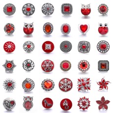 20MM red design Rhinestone enamel Metal snap button charms