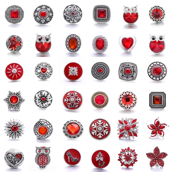 20MM red design Rhinestone enamel Metal snap button charms