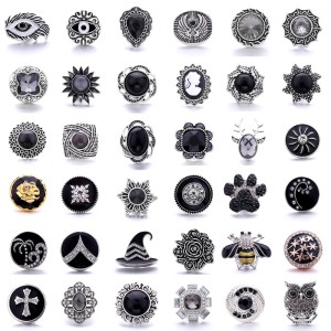 20MM black design Rhinestone enamel Metal snap button charms