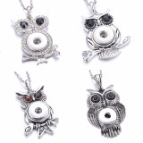 owl Metal Pendant 60CM Necklace for 20mm Snaps button jewelry wholesale