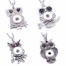 owl Metal Pendant 60CM Necklace for 20mm Snaps button jewelry wholesale