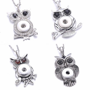owl Metal Pendant 60CM Necklace for 20mm Snaps button jewelry wholesale