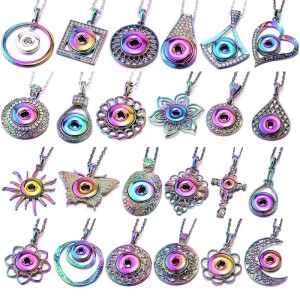 Colorful alloy Metal Pendant 60CM Necklace for 20mm Snaps button jewelry wholesale