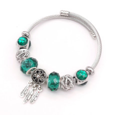 Stainless Steel DIY Beaded Dream catching net feathers Adjustable Bracelet Full Diamond Glass bead alloy bead Bracelet