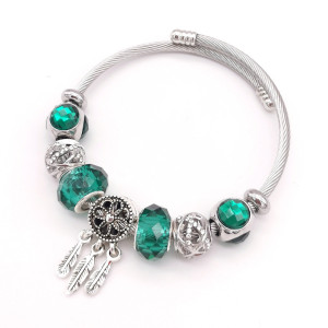 Stainless Steel DIY Beaded Dream catching net feathers Adjustable Bracelet Full Diamond Glass bead alloy bead Bracelet