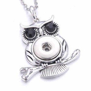 owl Metal Pendant 60CM Necklace for 20mm Snaps button jewelry wholesale