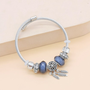 Stainless Steel DIY Beaded Dream catching net feathers Adjustable Bracelet Full Diamond Glass bead alloy bead Bracelet
