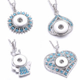 Blue rhinestone Metal Pendant 60CM Necklace for 20mm Snaps button jewelry wholesale