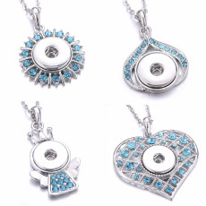 Blue rhinestone Metal Pendant 60CM Necklace for 20mm Snaps button jewelry wholesale