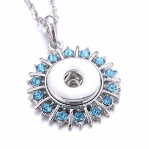 Blue rhinestone Metal Pendant 60CM Necklace for 20mm Snaps button jewelry wholesale