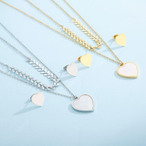 Stainless Steel Double Chain Ear Chain Heart Shaped Shell Earrings Necklace  Set Valentine's Day Gift