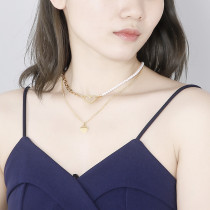 Stainless steel necklace double pearl heart-shaped clavicle chain love Valentine's Day gift