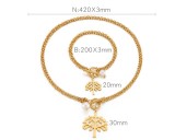 Stainless steel OT buckle life tree double layer bracelet necklace set