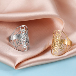 Stainless steel hollow hexagonal star oval ring