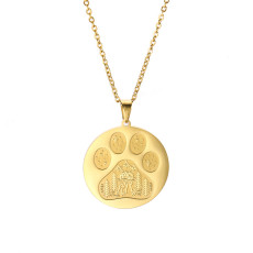 Stainless steel claw print cat dog house forest round pendant necklace