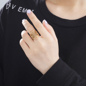 Stainless steel hollow hexagonal star oval ring