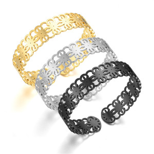 Stainless steel open adjustable hollow bracelet