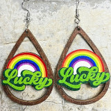 St. Patrick's Day Lucky Grass Green Rainbow Beard Irish Wooden Earrings