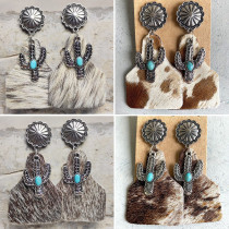 Animal grain leather jewelry Bohemian horse hair pumpkin flowers cactus turquoise fashion earrings