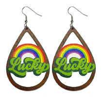St. Patrick's Day Lucky Grass Green Rainbow Beard Irish Wooden Earrings