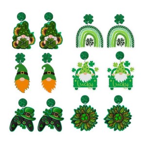 St. Patrick's Day Lucky Grass Rainbow Green Rainbow Game Controller Beard Irish Acrylic Earrings