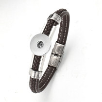 Stainless steel woven genuine leather Bracelets 20MM Snaps button jewelry wholesale