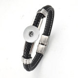 Stainless steel woven genuine leather Bracelets 20MM Snaps button jewelry wholesale