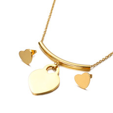 Stainless steel heart-shaped necklace earring set
