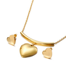 Stainless steel heart-shaped necklace earring set