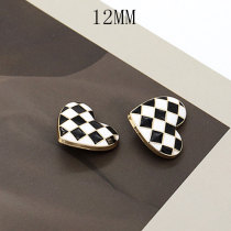 12MM metal black and white checkerboard love snap button charms