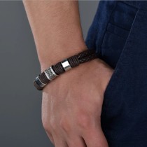 Men's magnetic clasp bracelet PU alloy woven leather bracelet