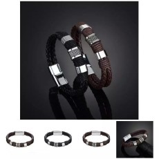 Men's magnetic clasp bracelet PU alloy woven leather bracelet
