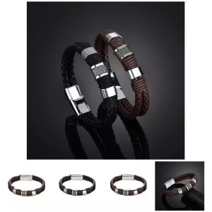 Men's magnetic clasp bracelet PU alloy woven leather bracelet
