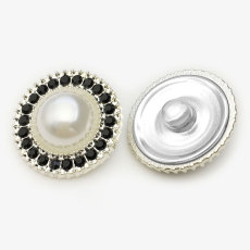 22MM Metal round pearl black diamond snap button charms