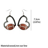 Love Sports Earrings Football Baseball Rugby Basketball Tennis Volleyball Wooden Earrings Geometric Hollow