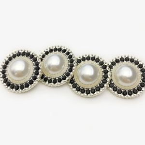 22MM Metal round pearl black diamond snap button charms