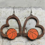Love Sports Earrings Football Baseball Rugby Basketball Tennis Volleyball Wooden Earrings Geometric Hollow