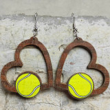 Love Sports Earrings Football Baseball Rugby Basketball Tennis Volleyball Wooden Earrings Geometric Hollow