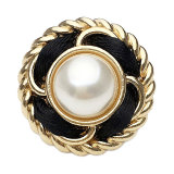 22MM Metal round pearl black diamond snap button charms