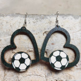 Love Sports Earrings Football Baseball Rugby Basketball Tennis Volleyball Wooden Earrings Geometric Hollow