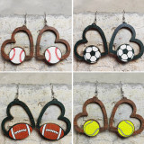 Love Sports Earrings Football Baseball Rugby Basketball Tennis Volleyball Wooden Earrings Geometric Hollow