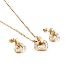 Stainless steel diamond double ring titanium steel love necklace