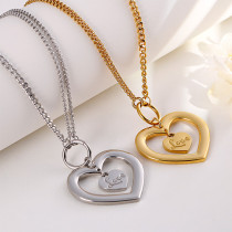 Stainless steel hollowed-out heart-shaped LOVE necklace+two sets of earrings