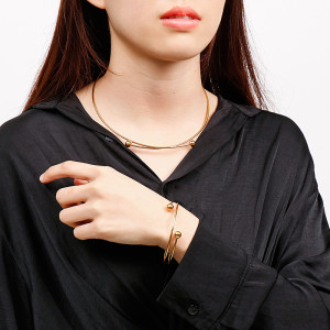 Stainless steel jewelry ball steel bracelet collar set