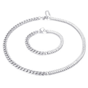 Stainless steel Cuban chain necklace bracelet set