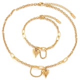 Stainless steel heart-shaped pendant adjustable necklace bracelet set